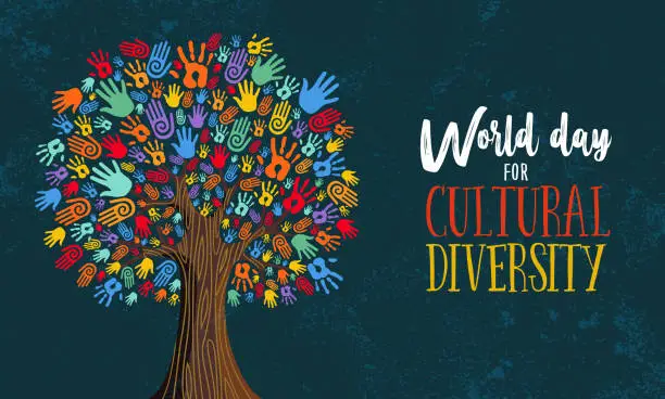 Vector illustration of Cultural Diversity Day tree hand concept illustration
