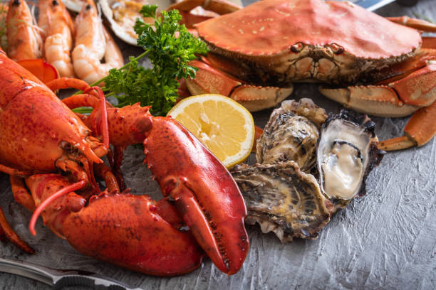 assortiment de fruits de mer image - lobster prepared shellfish meal seafood photos et images de collection