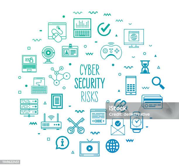 Cyber Security Risk Management Outline Style Infographic Design Stock