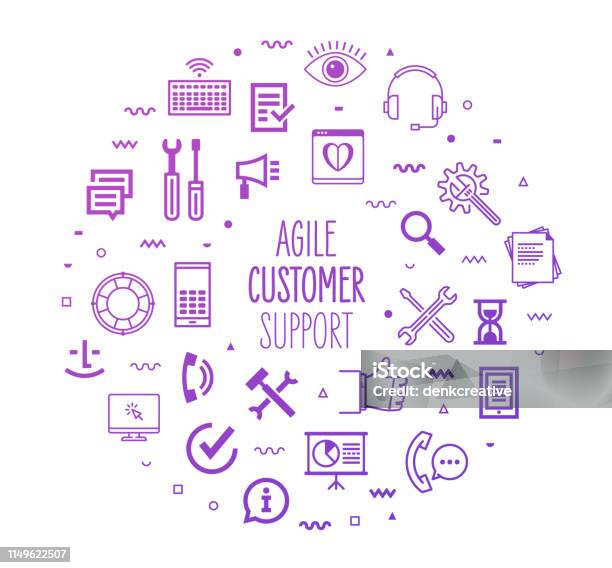 Agile Customer Support Performance Outline Style Infographic Design Stock Illustration - Download Image Now