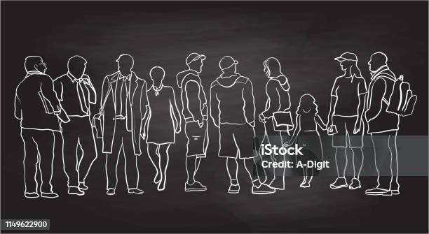 People Of All Kinds Chalkboard Stock Illustration - Download Image Now - Adult, Backpack, Black And White