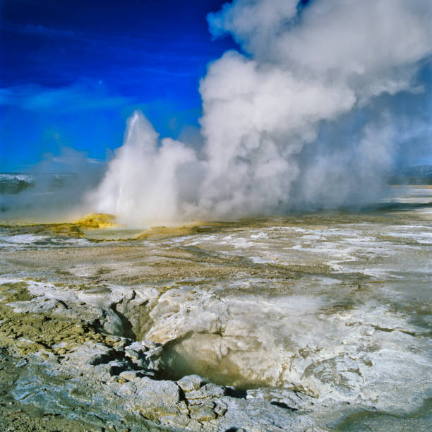 Yellowstone National Park in Wyoming Lower Geyser Basin feature in Yellowstone National Park sulphur landscape fumarole heat stock pictures, royalty-free photos & images