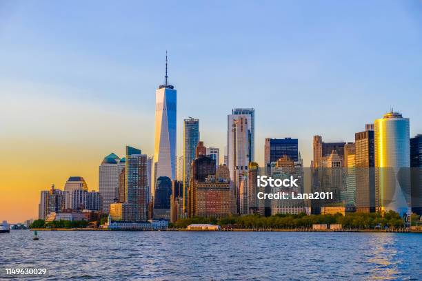 Sunset In Manhattan Stock Photo - Download Image Now - New York City, Urban Skyline, Summer