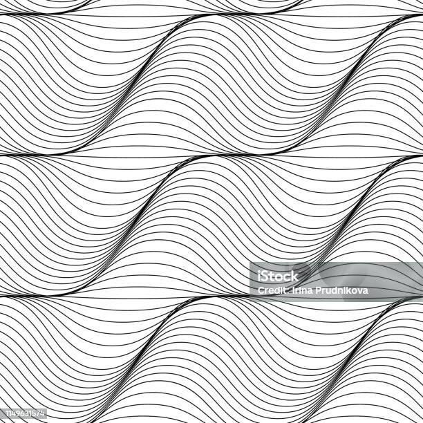 Black And White Wave Background Seamlessly Tiling Pattern Adult Coloring Pages Stock Illustration - Download Image Now