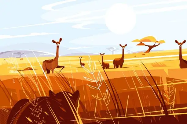 Vector illustration of Wild picturesque savannah