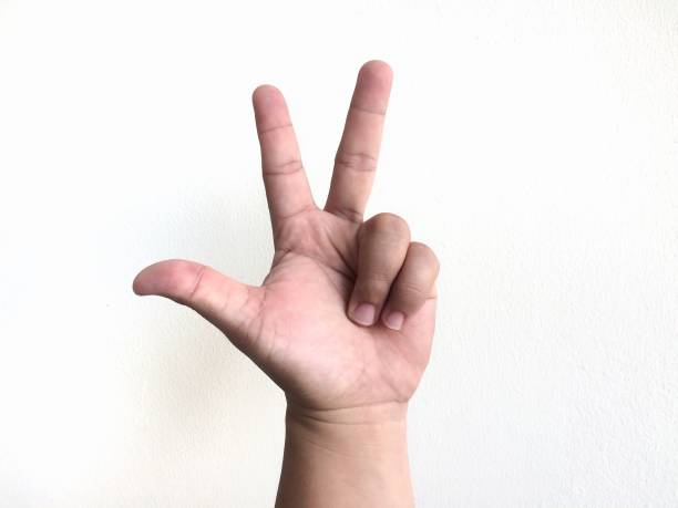istock Hand and three finger isolated on white background 1149636042