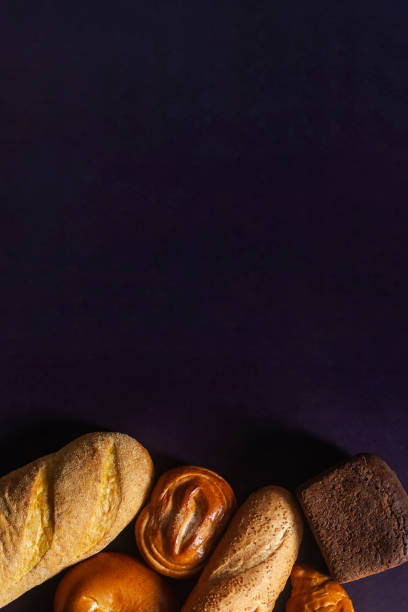 Food concept. Different type breads. Top view. Free space for text