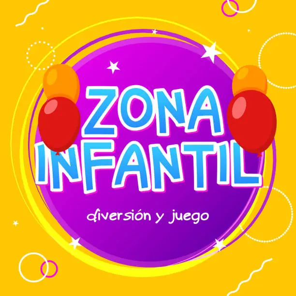 Vector illustration of Kids Zone - zona infantil game banner design background. Playground vector child zone sign. Childhood fun room area