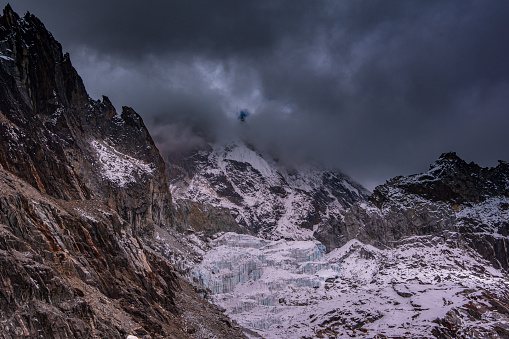 Landscape view from Cho La Pass. Sagarmatha (Everest) National Park, Nepal.