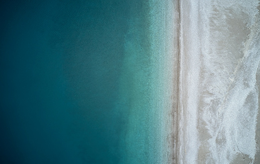An aerial view of the beach in summer