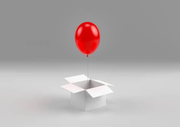 istock Red balloon flying out of magic little box 3d rendering minimal 1149652308
