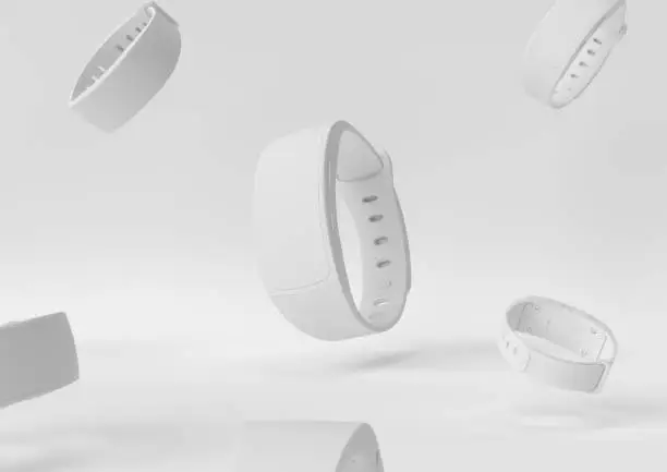 Photo of smartwatch white design creation paper workspace desktop Minimal concept 3d render, 3d illustration.