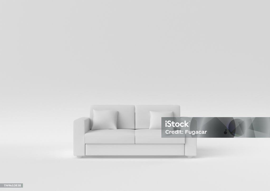 Creative minimal paper idea. Concept white sofa with white background. 3d render, 3d illustration. Sofa Stock Photo