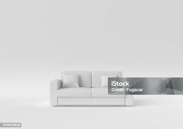Creative Minimal Paper Idea Concept White Sofa With White Background 3d Render 3d Illustration Stock Photo - Download Image Now