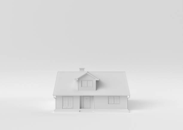 idea de papel minimalista creativa. concept casa blanca con fondo blanco. renderizado 3d, ilustración 3d. - blanco color ilustraciones fotografías e imágenes de stock