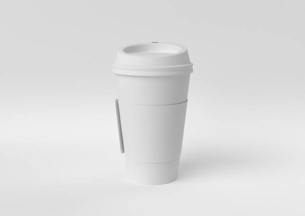 istock Creative minimal paper idea. Concept white coffee cup with white background. 3d render, 3d illustration. 1149653852