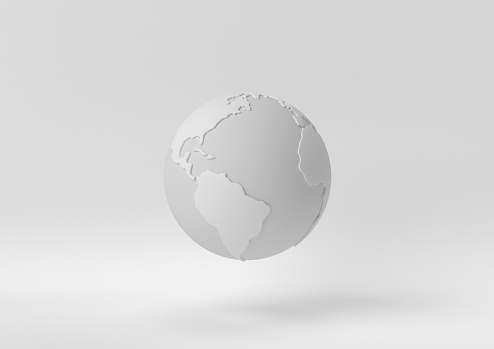 Idea de papel minimalista creativa. Concept mundo blanco con fondo blanco. renderizado 3D, Ilustración 3D. photo
