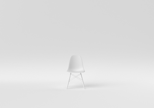 Idea de papel minimalista creativa. Concept silla blanca con fondo blanco. renderizado 3D, Ilustración 3D. photo