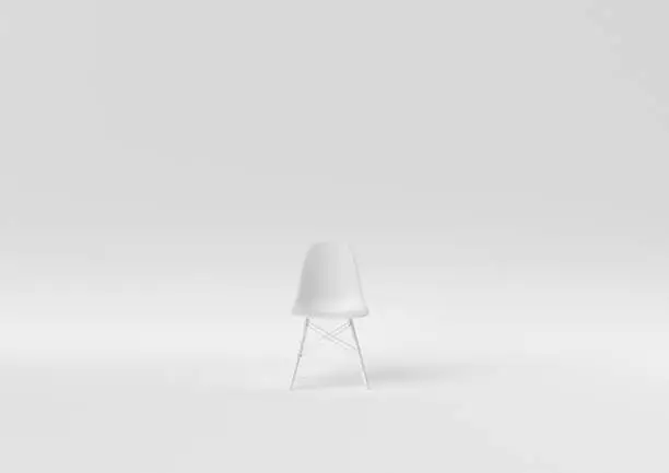 Creative minimal paper idea. Concept white chair with white background. 3d render, 3d illustration.