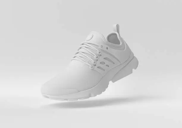 Creative minimal paper idea. Concept white shoe with white background. 3d render, 3d illustration.