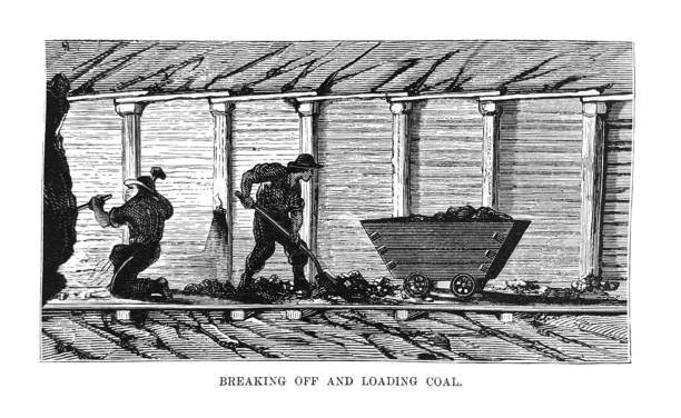 First Century United States illustrations - 1873 - Breaking off coal and loading vector art illustration