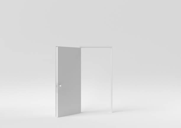 istock Creative minimal paper idea. Concept white door with white background. 3d render, 3d illustration. 1149657204