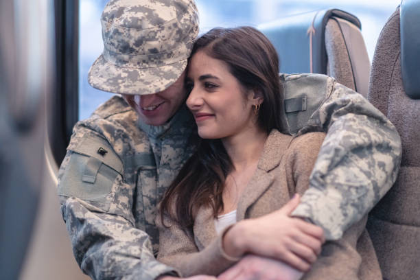 istock Military veteran hugging his wife 1149661227