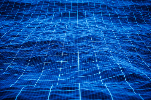 Ocean surface with grids. Abstract technology background.