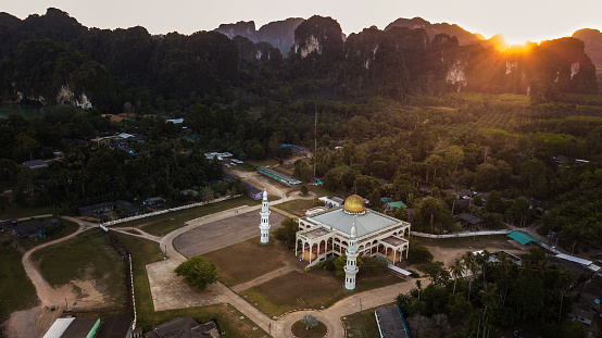 mosque with  Landscape of  mountain  in krabi province Thailand   .