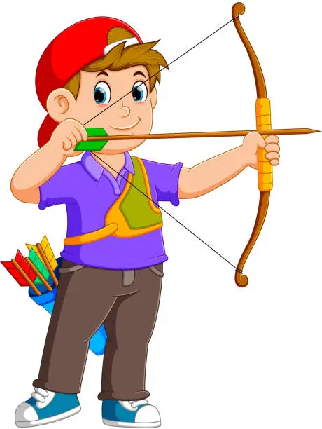 Vector illustration of the professional archer is archering with the good posing