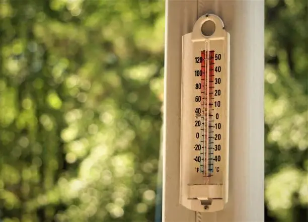 Photo of Old Thermometer hanging for reading the outdoor temperature