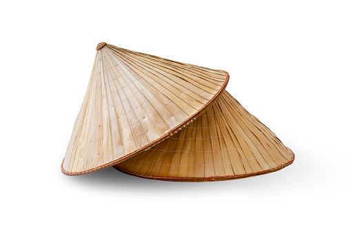Asian conical straw hat isolated on white background.