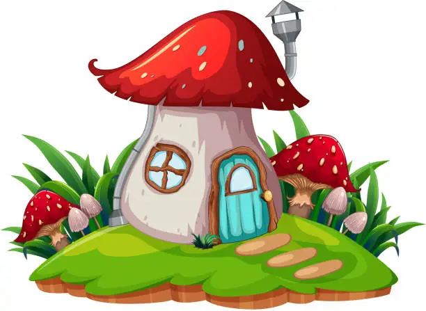 Vector illustration of A fantasy mushroom house