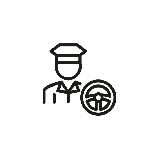 Taxi driver line icon Taxi driver line icon. Man in uniform and steering wheel. Occupation concept. Vector illustration can be used for topics like hotel service, chauffeur, cab taxi logo background stock illustrations