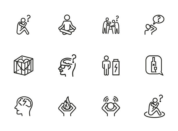 zestaw ikon linii zdrowia psychicznego - careless stock illustrations