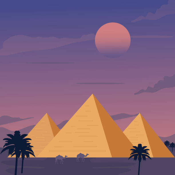 египет - иллюстрация - pyramid pyramid shape egypt sunset stock illustrations