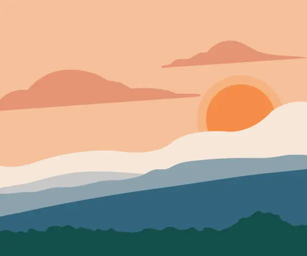 Vector illustration of Sunset in the Mountains