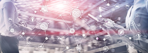 istock Business process structure industrial workflow diagram automation innovation concept on virtual screen mixed media 1149705575