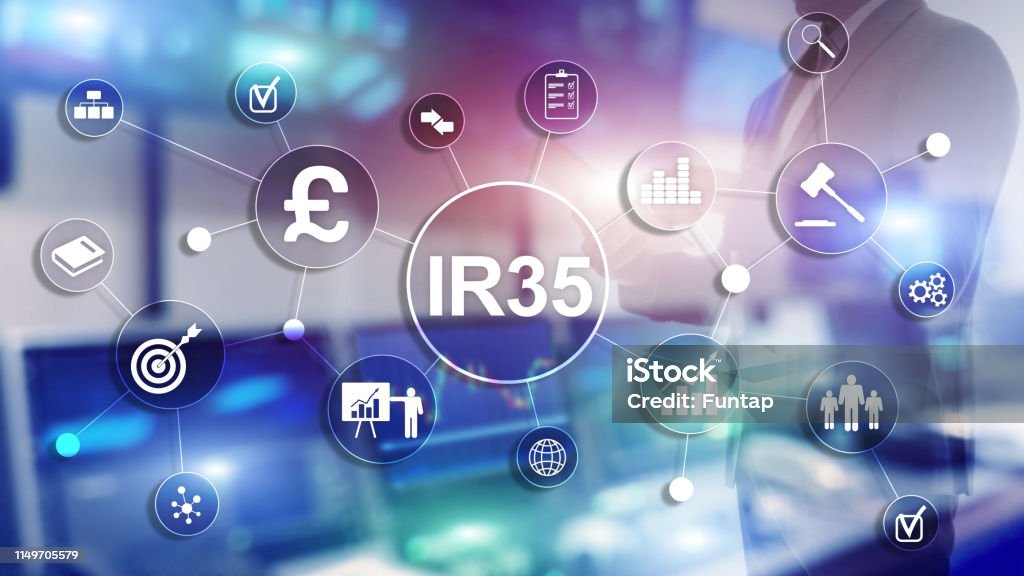 IR35 finance concept. United Kingdom tax law, tax avoidance. Balance Stock Photo