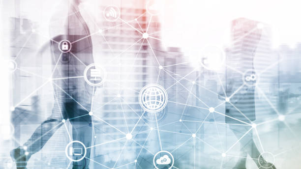 istock ICT - information and telecommunication technology and IOT - internet of things concepts. Diagrams with icons on server room backgrounds. 1149705755