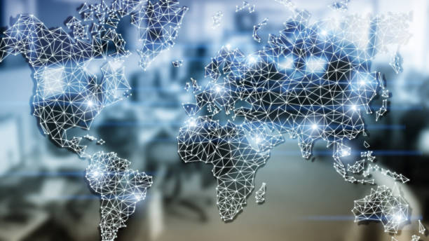 istock Global World Map Double Exposure Network. Telecommunication, International business Internet and technology concept. 1149705783