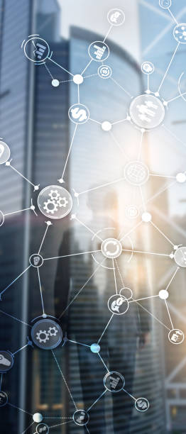 istock Vertical Panorama Banner. Business process structure industrial workflow diagram automation innovation concept on virtual screen mixed media. 1149705808