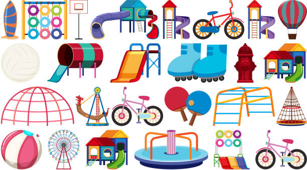 Set of playground equipment Set of playground equipment illustration roller ball stock illustrations
