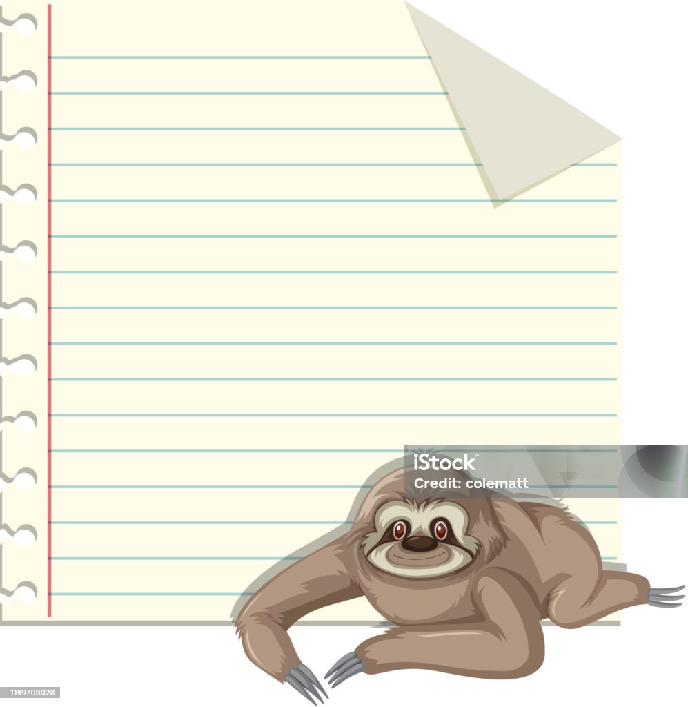 Sloth Taking Notes Sloth On Note Template Stock Illustration - Download Image Now ...