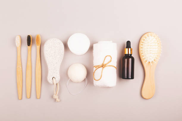 istock Plastic free personal care products on grey background. 1149712138