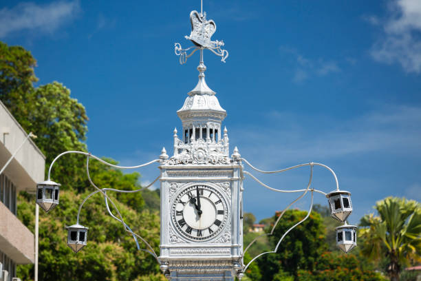 Victoria Clock Tower, Mahe, Seychelles The clock tower of Victoria also known as little Big Ben in Mahe, Seychelles mahe island stock pictures, royalty-free photos & images