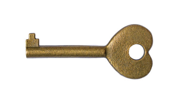 одноместный старый старинный ключ двери - isolated brass key macro стоковые фото и изображения