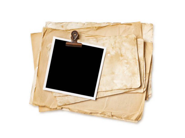 istock Empty old yellowed paper sheets and mock up for vintage photo 1149717835