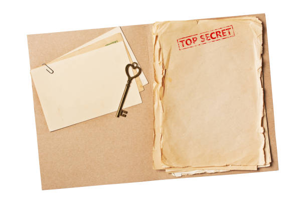 istock Folder with top secret old yellowed paper sheets and mock up for vintage card 1149717896