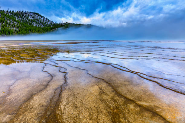 Yellowstone National Park in Wyoming Grand Prismatic Spring in Yellowstone National Park sulphur landscape fumarole heat stock pictures, royalty-free photos & images